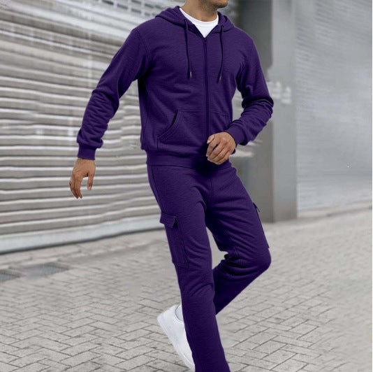 Herren nan athletischer Zip-Sweatset mit Cargo-Jogginghose, ergonomischen Nähten und gerippten Bündchen Drune