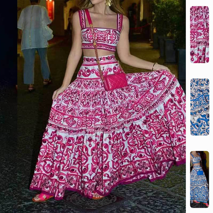 Damen Zweiteiliges Set mit floralem Print und schwingendem Rock Drune