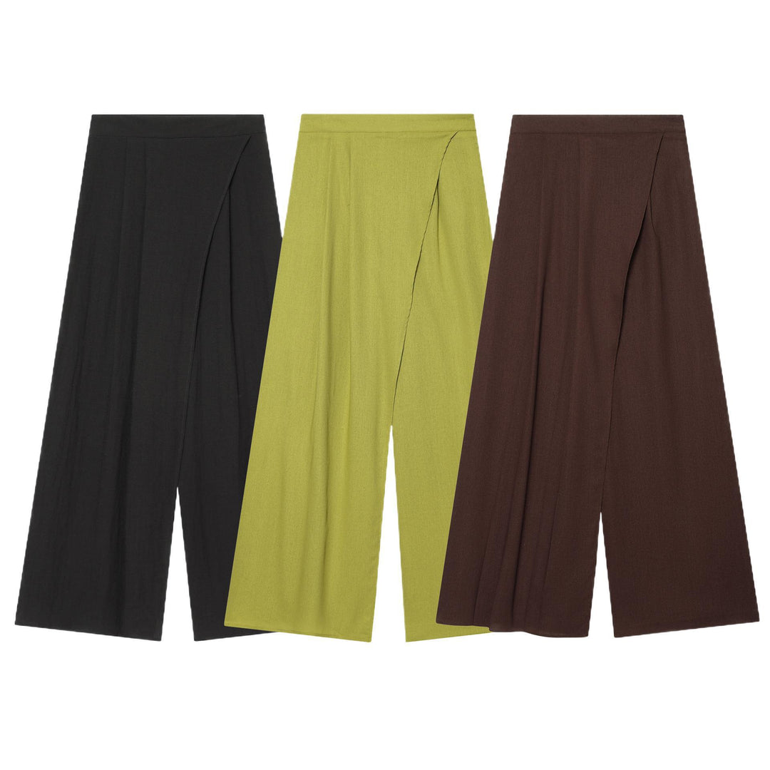 Damenweite Palazzo-Hose mit asymmetrischem Schnitt und elastischem Bund Drune