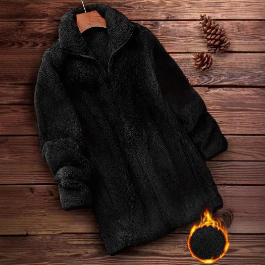 Damen Flauschige Teddyjacke mit hohem Kragen und seitlichen Taschen Drune