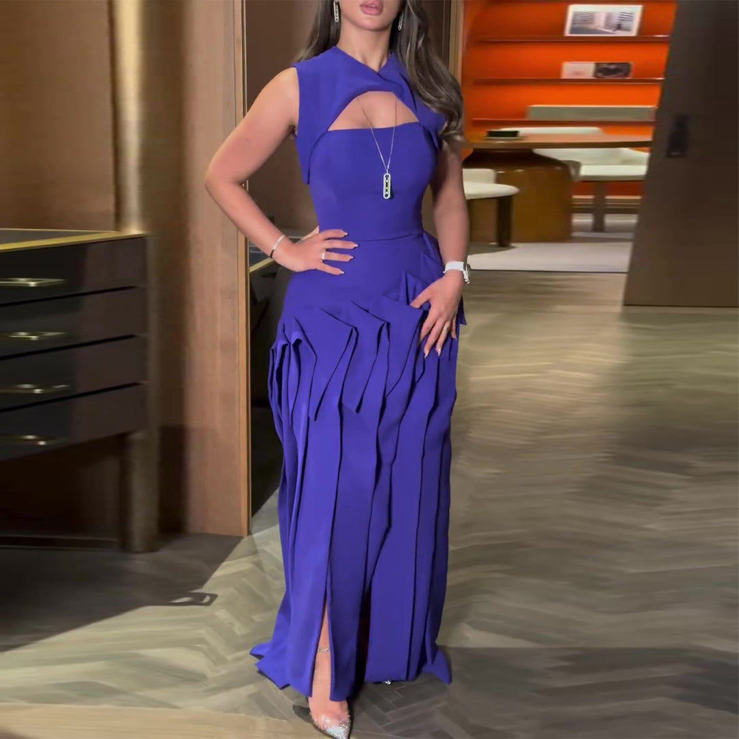 Damen Maxikleid mit außergewöhnlichem Cut-Out und voluminösen Drapierungen Drune