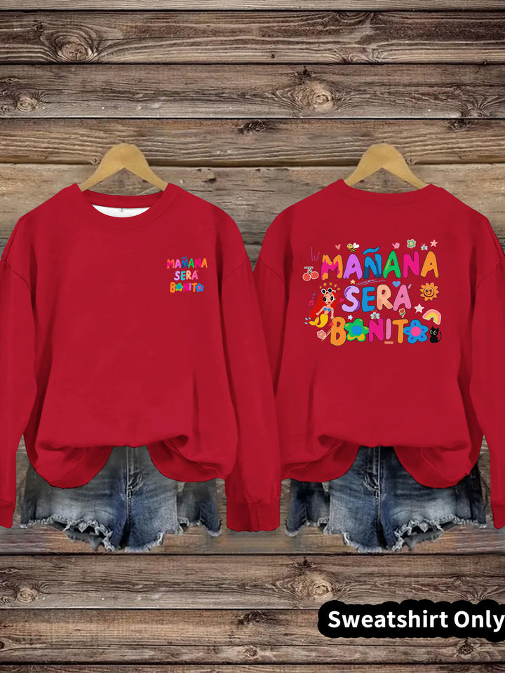 Damen Sweatshirt mit Verspielt Farbigen Aufdruck und Lässigem Schnitt Drune