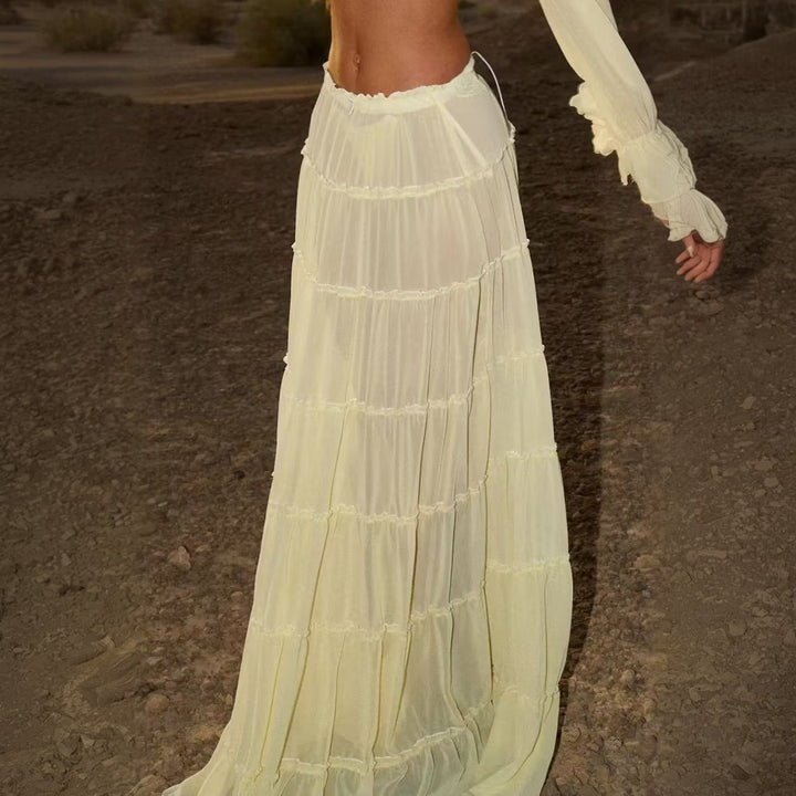 Damen luftiges Strandkleid mit Rüschen Drune