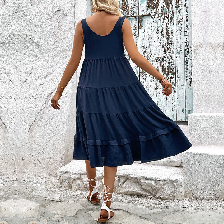 Damen lässiges Bodenkleid mit Knopfleiste und Rüschenvolant Drune