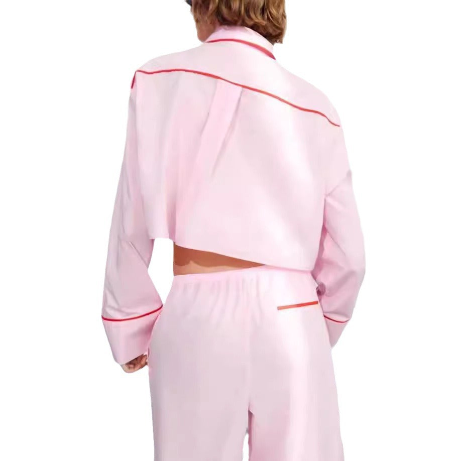 Damen modisches zweiteiliges Set mit Crop-Top und weiten Hosen Drune