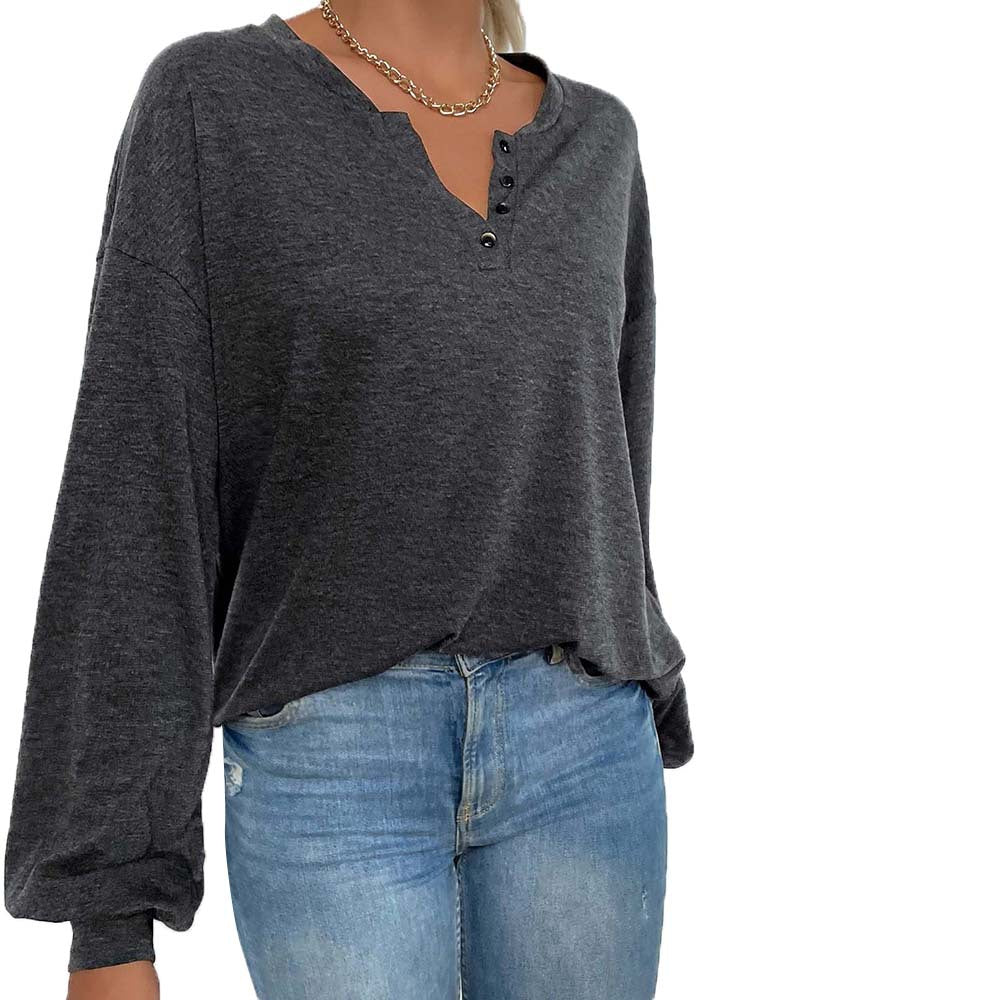 Damen Langarmshirt mit Knopfleiste und lockerer Passform Drune
