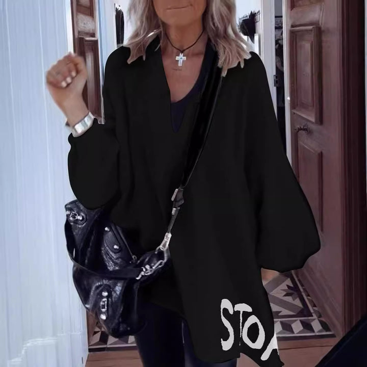 Damen Oversize-Shirt mit tiefem V-Ausschnitt und voluminösen Ärmeln Drune