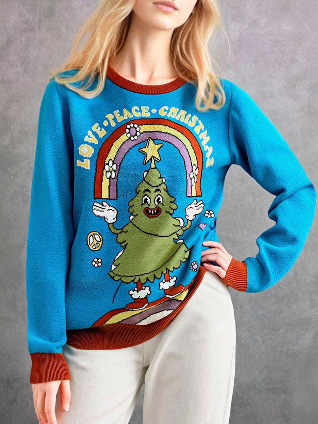 Damen Fleece-Pullover mit weihnachtlichem Motiv Drune