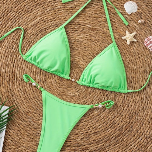 Damen Triangel-Bikini mit eleganten Perlendetails Drune