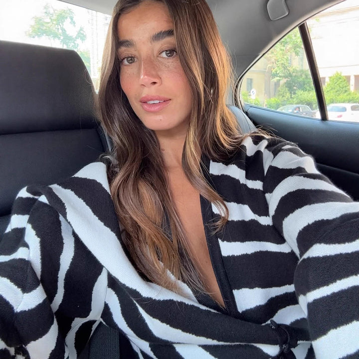 Damen modischer Wickelrock mit Zebra-Print und voluminösen Ärmeln Drune
