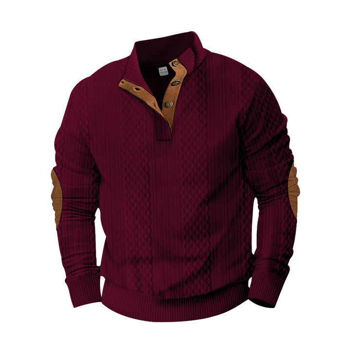Herren nan texturierter Halbzip-Pullover im Troyer-Stil mit Kontrastbesatz und Leder-Ellbogenpatches Drune