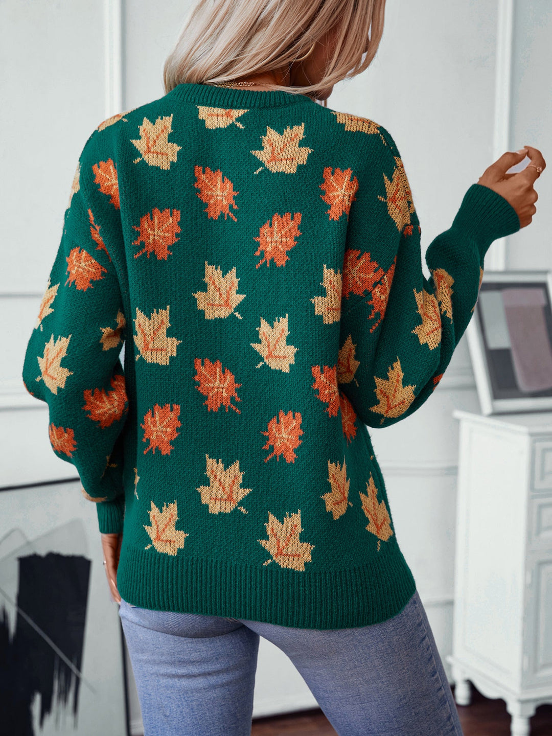 Drune Maple Leaf Jacquard Freizeit Pullover Sweater