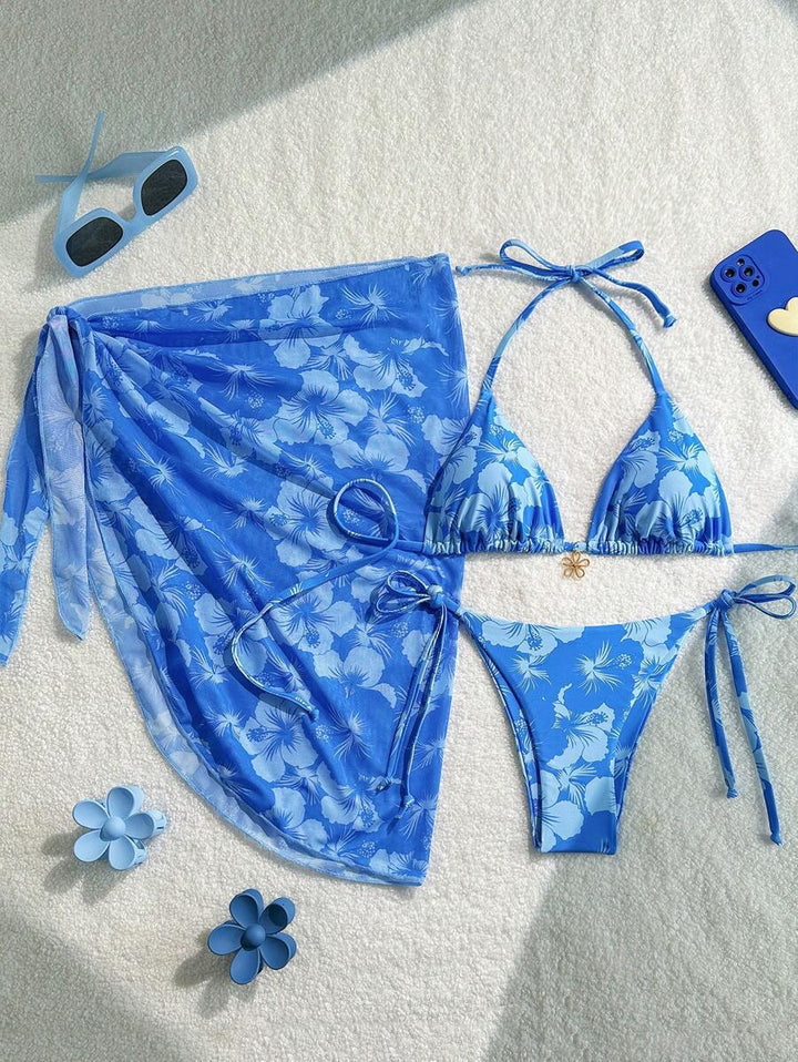 Damen Triangel-Bikini-Set mit verstellbaren Trägern und Wickeltuch Drune