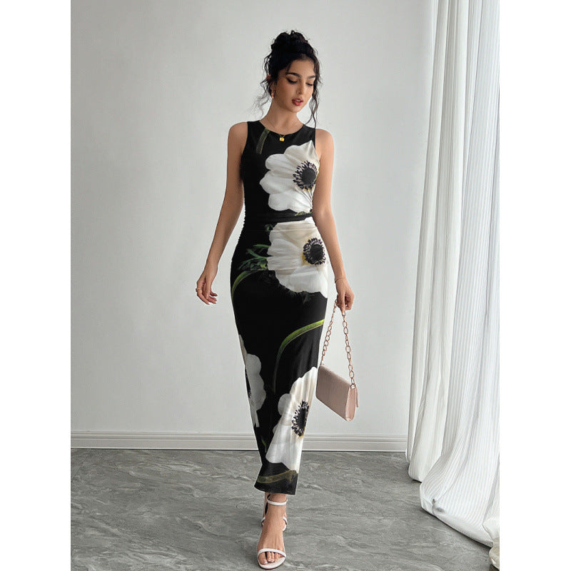 Damen Maxikleid mit floraler Druckgestaltung und figurbetontem Schnitt Drune
