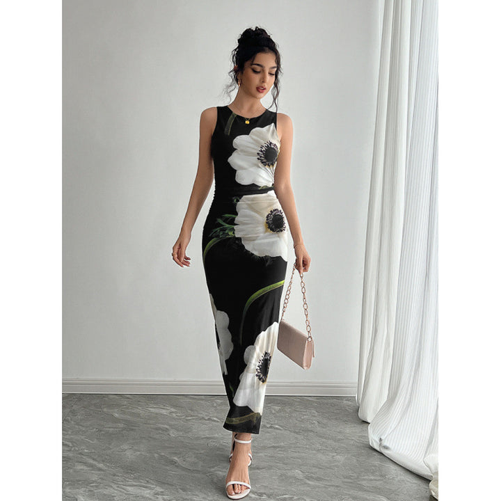 Damen Maxikleid mit floraler Druckgestaltung und figurbetontem Schnitt Drune