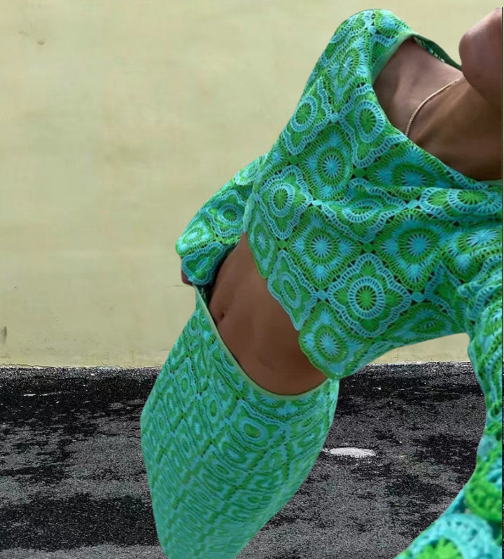 Damen Cropped Häkel-Oberteil und Maxi-Rock Set Drune