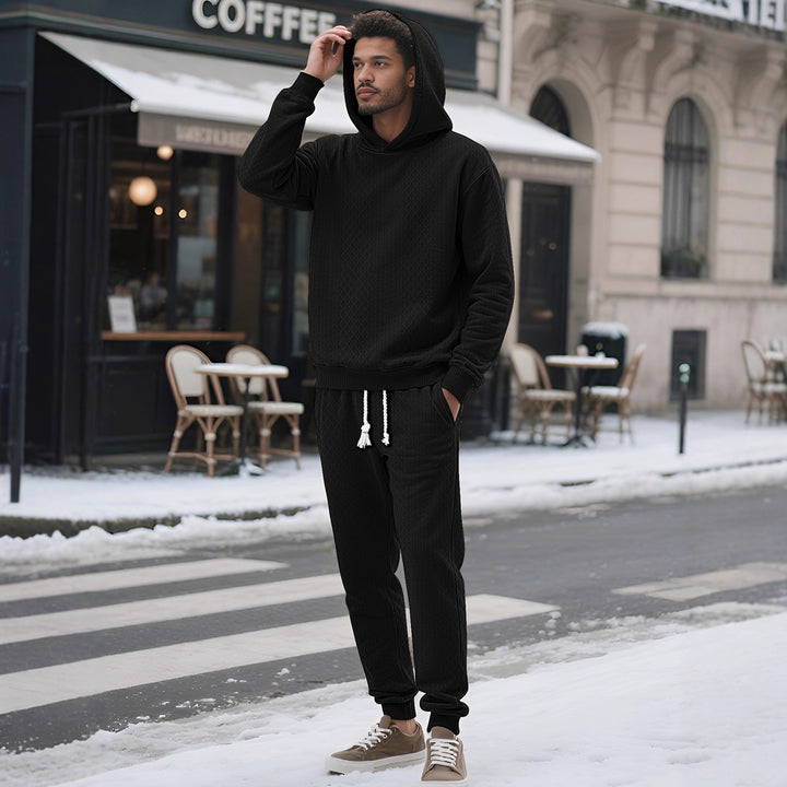 Herren nan strukturierter Velours-Jogginganzug mit Kapuzenpullover und Kordelzughose Drune