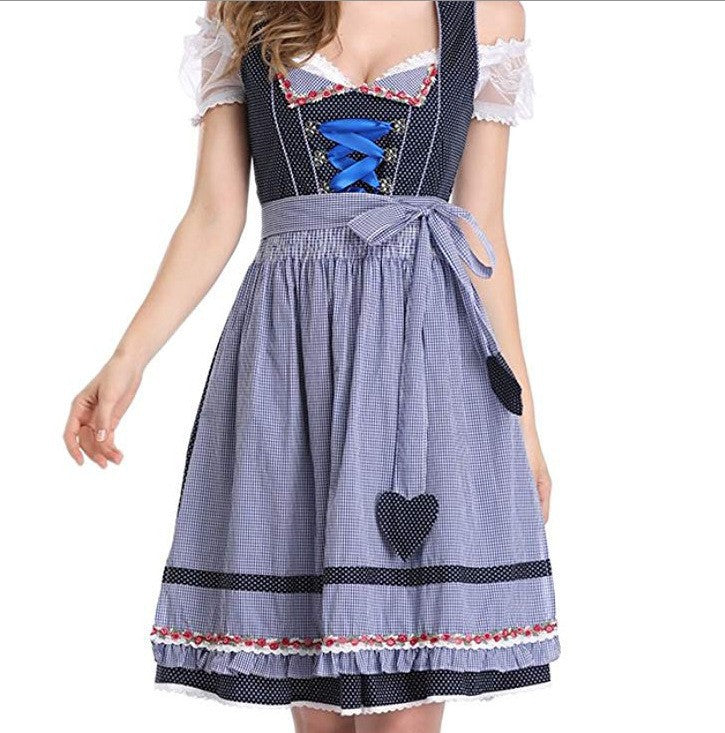 Damen nan alpines Midi-Trachtenkleid mit geschnürtem Mieder, Kurzbluse und dekorativer Herzschürze Drune