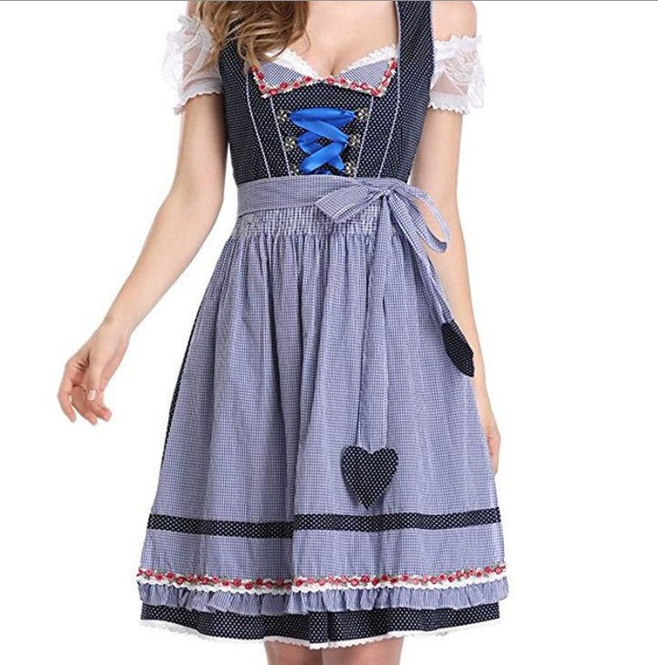 Damen nan alpines Midi-Trachtenkleid mit geschnürtem Mieder, Kurzbluse und dekorativer Herzschürze Drune