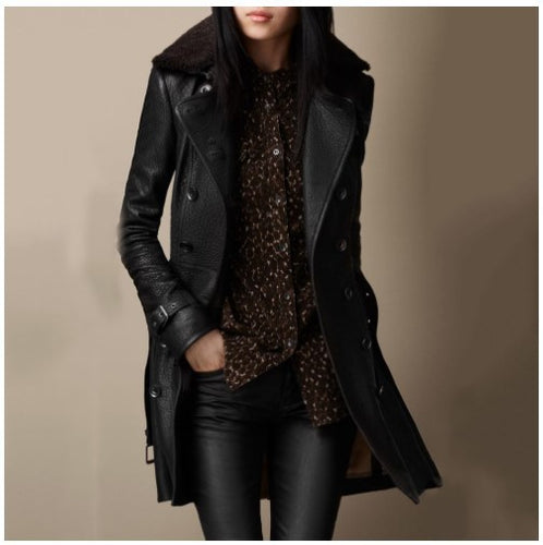 Damen Lederjacke mit umschlagbarem Kragen und hochwertigen Details Drune