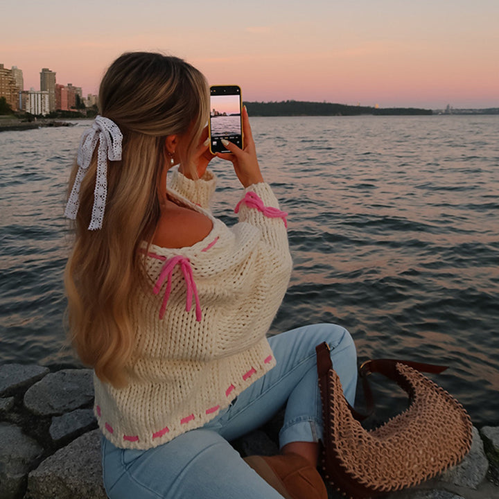 Damen Grobstrickpullover mit lässigem Off-Shoulder-Design Drune