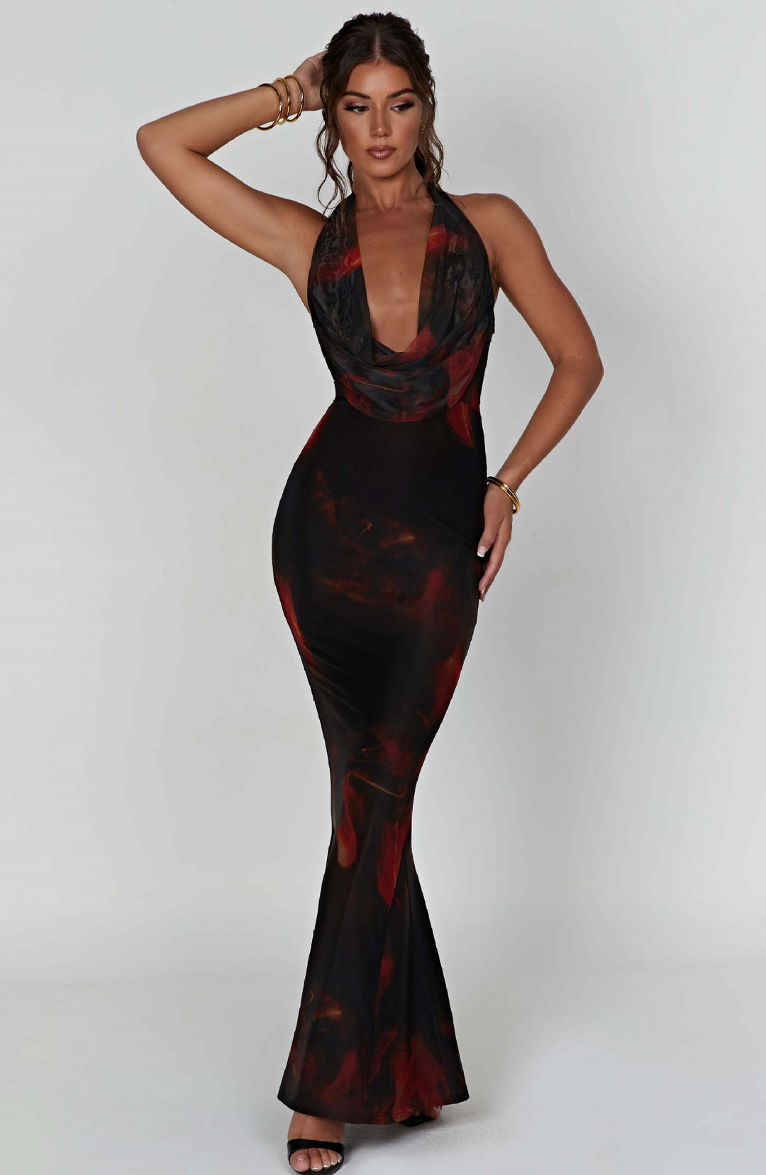 Damen figurbetontes Wickelkleid mit tiefem V-Ausschnitt und raffiniertem Rückenausschnitt Drune