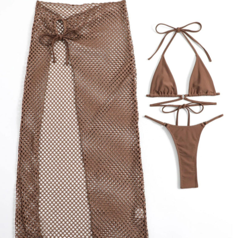 Damen Bikini-Set mit transparentem Netzrock und Triangel-Oberteil Drune