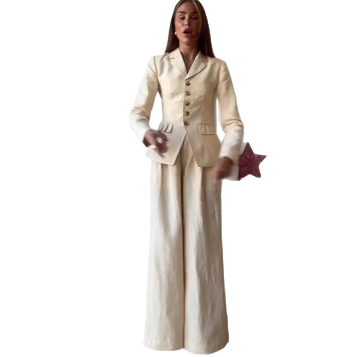 Damen elegantes Hosenanzug-Set mit taillierter Jacke und weit geschnittenen Hosen Drune
