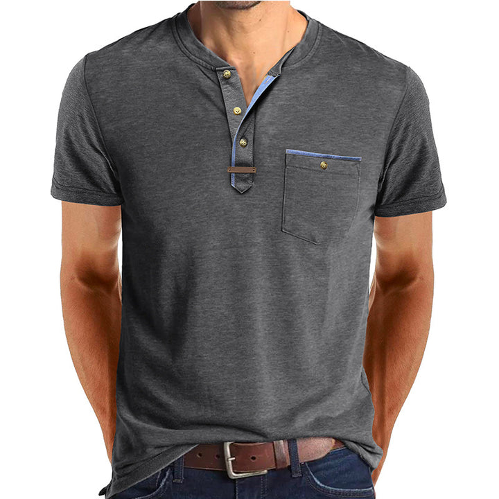 Herren Kurzarm-Henley T-Shirt mit modischen Akzenten Drune