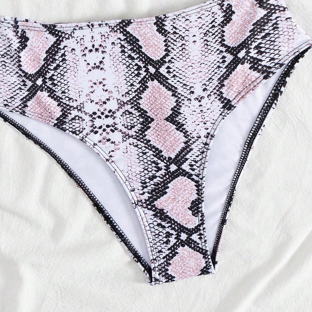 Damen modern geschnittenes Bikini-Set mit Schlangenmuster Drune