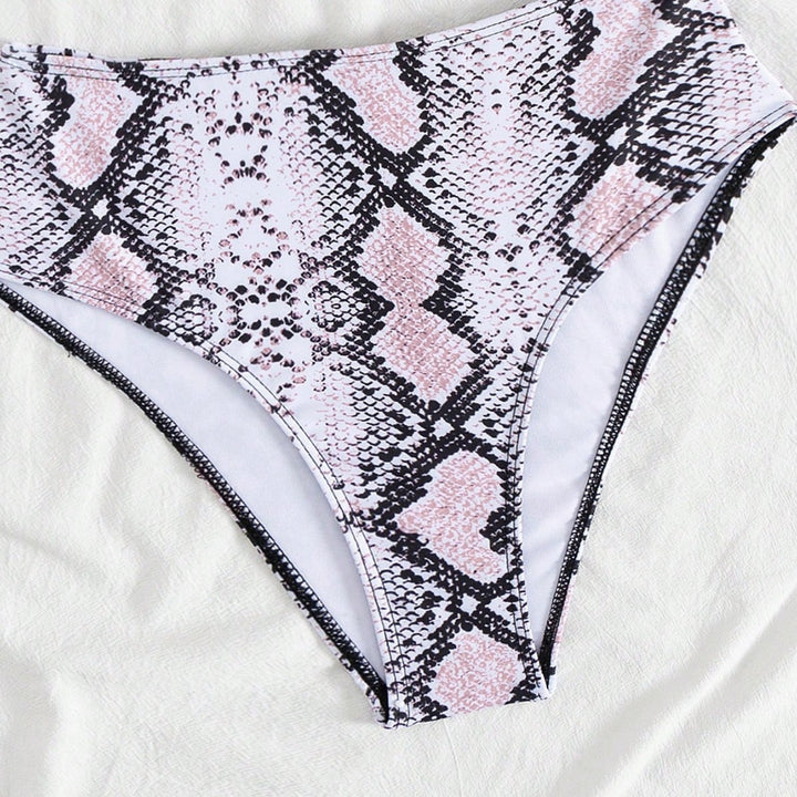 Damen modern geschnittenes Bikini-Set mit Schlangenmuster Drune