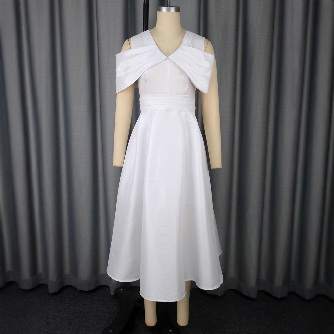 Damen Elegantes Midi-Kleid mit schickem Drapierungsakzent und voluminösem Oberteil Drune