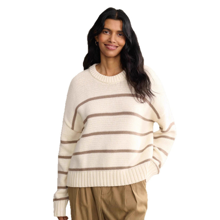Damen lässiger Strickpullover mit breiten Streifen und Rundhalsausschnitt Drune