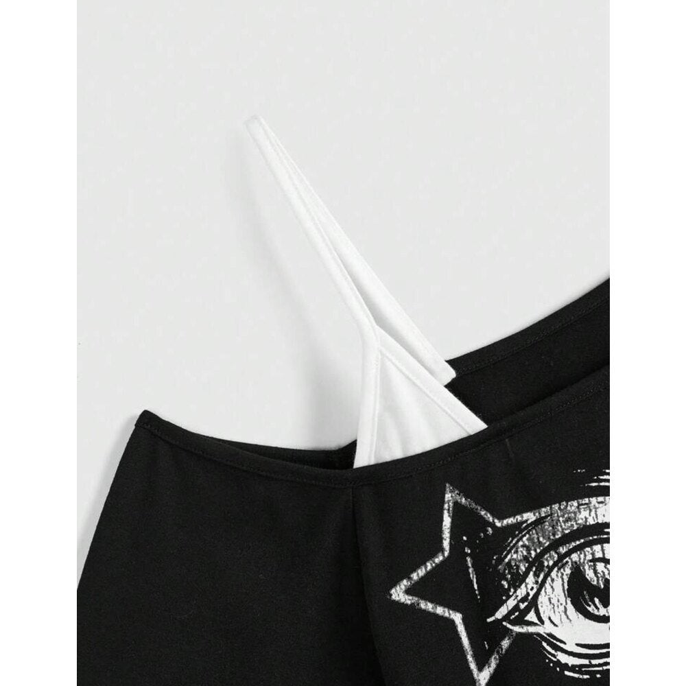 Damen kreatives T-Shirt mit asymmetrischem Design Drune