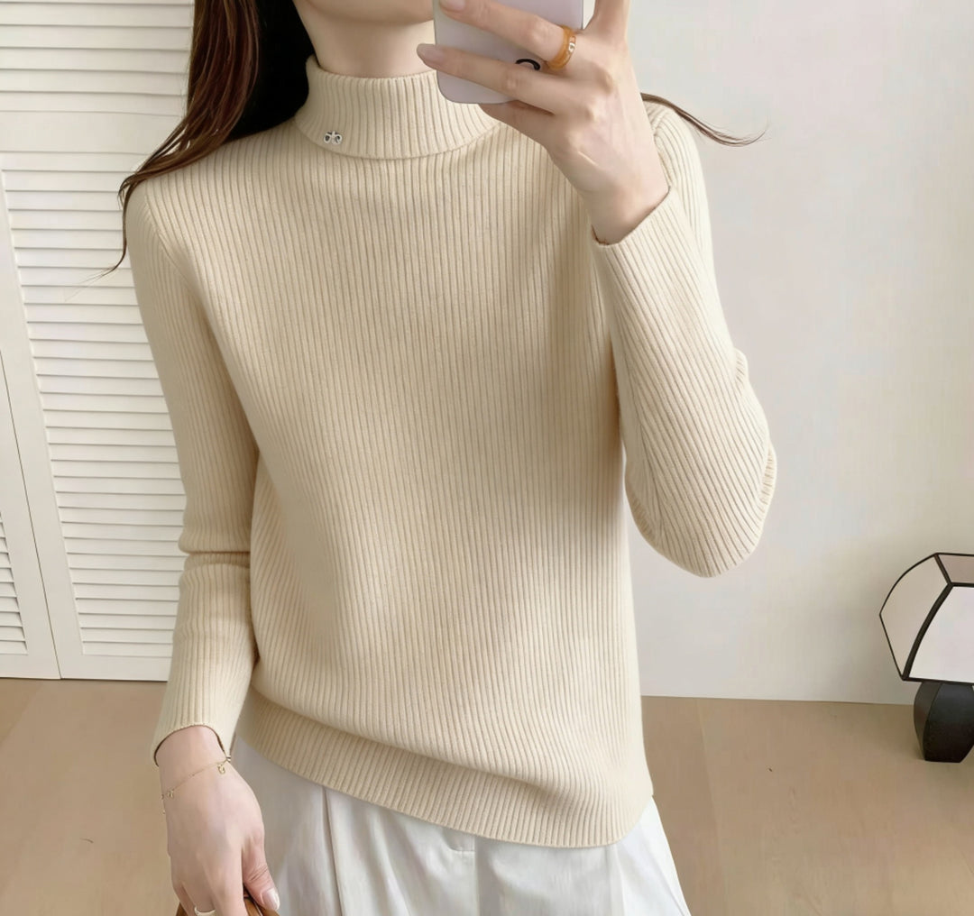 Damen Hochwertiger Rippenpullover mit Stehkragen Drune