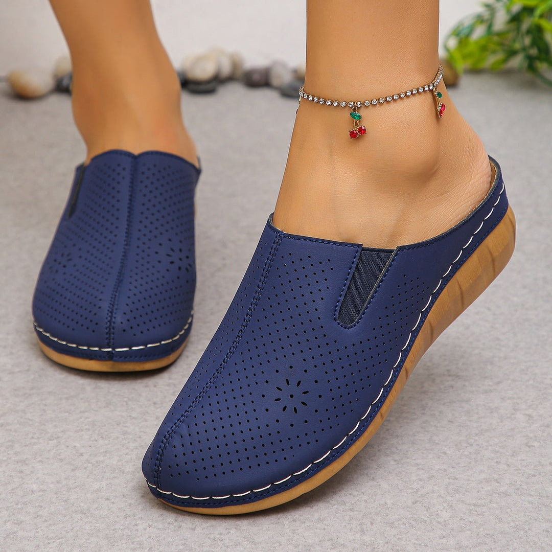 Damen Komfortable Clogs mit atmungsaktivem Leder-Obermaterial und elegantem Holz-Detail Drune