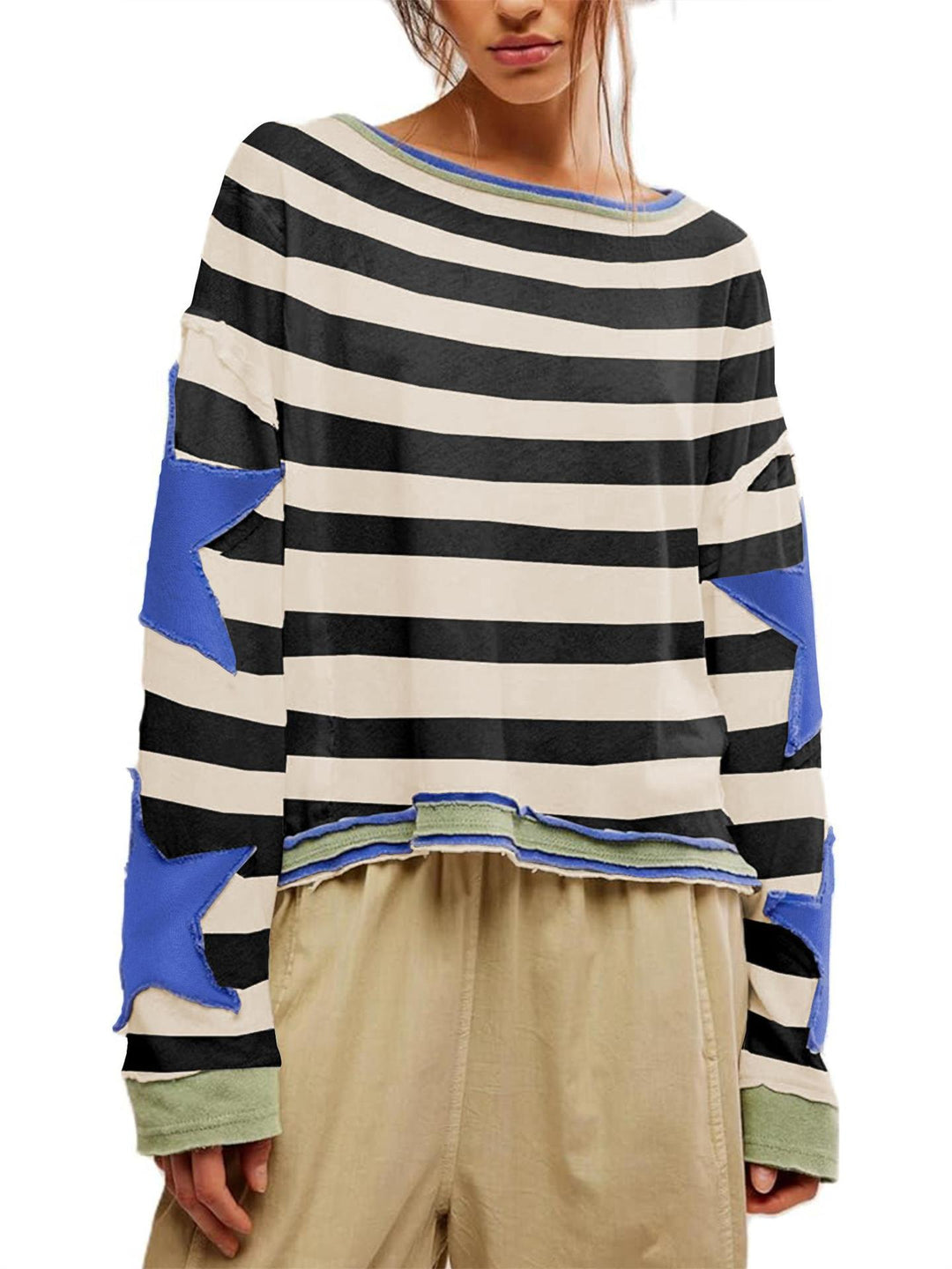 Damen lässiges Sweatshirt mit Sternen-Design und weitem Schnitt Drune