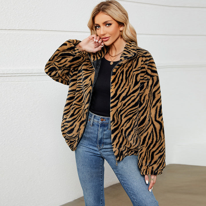 Damen Fleece-Jacke mit Zebra-Muster Drune