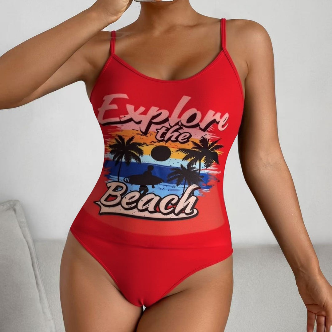 Damen Tankini-Set mit sportlichem Grafikdesign und hoch tailliertem Höschen Drune