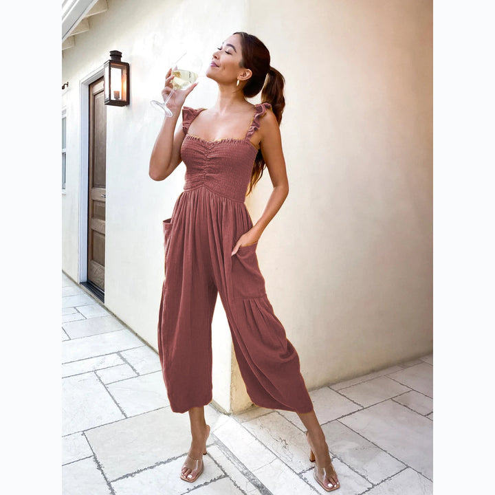 Damen Lässiger Jumpsuit mit frillenden Trägern und praktischen Taschen Drune