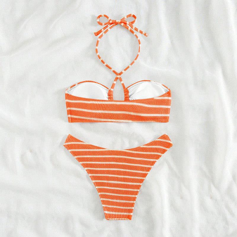 Damen Bandeau-Bikini mit zeitlosem Streifenmuster und eleganter Schnürung Drune