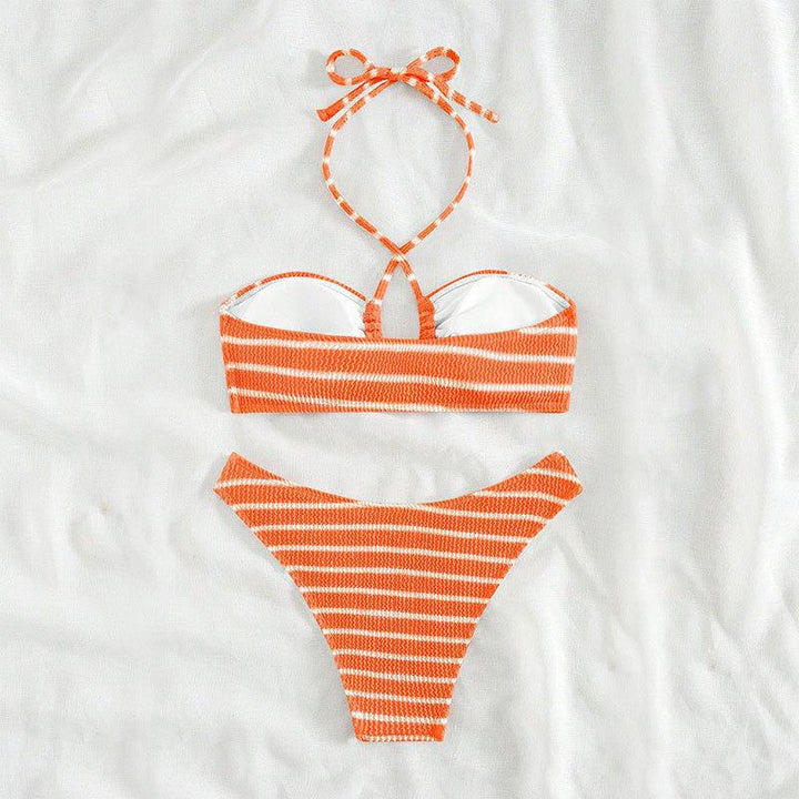Damen Bandeau-Bikini mit zeitlosem Streifenmuster und eleganter Schnürung Drune