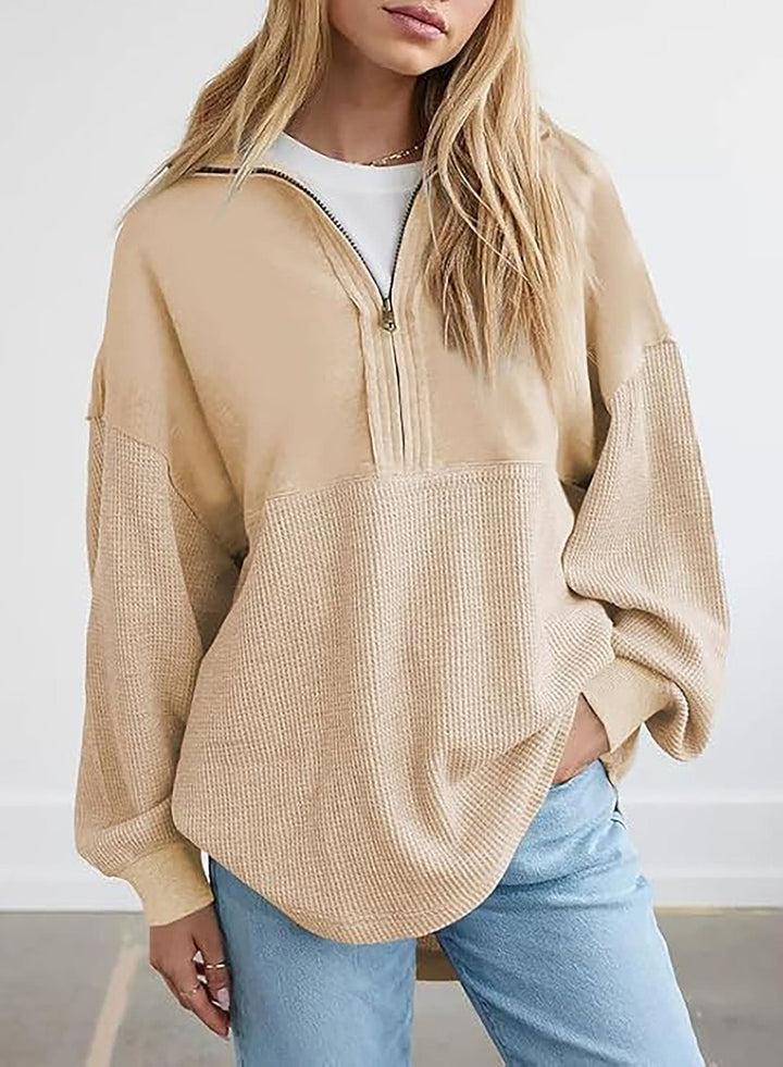 Damen Lässiger Sweatpullover mit hohem Kragen und strukturiertem Design Drune