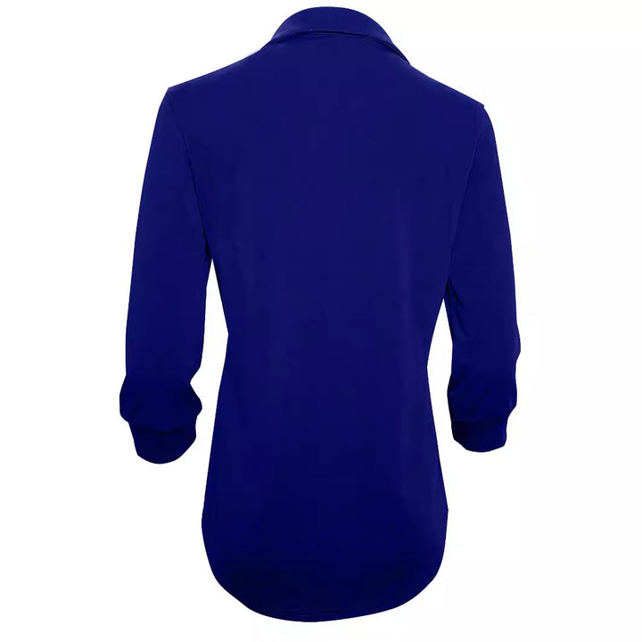 Damen Langarm Bluse mit elegantem V-Ausschnitt und dekorativen Falten Drune