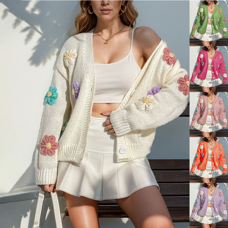 Damen Strickjacke mit floralen Applikationen Drune
