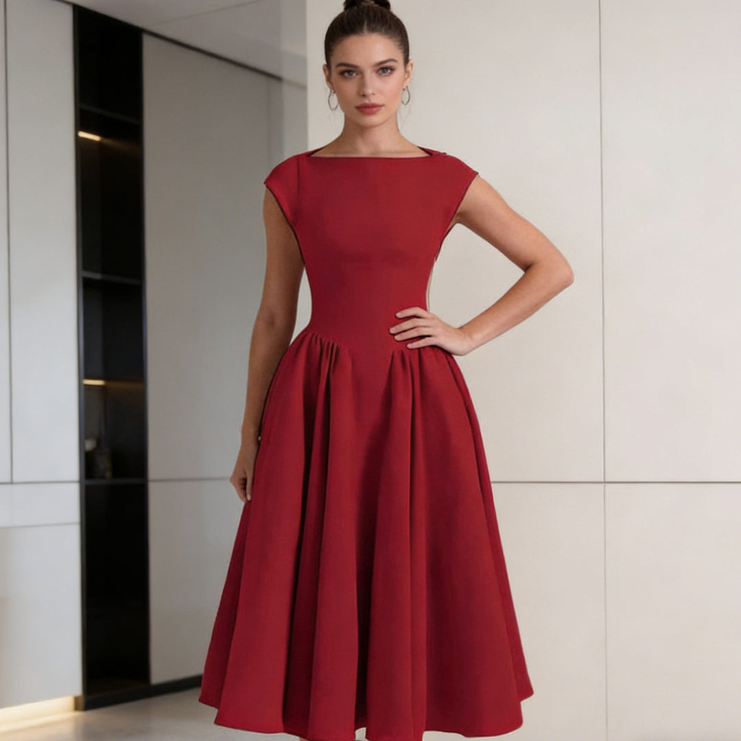 Damen Elegantes A-Linien Kleid mit breitem Saum und tailliertem Oberteil Drune