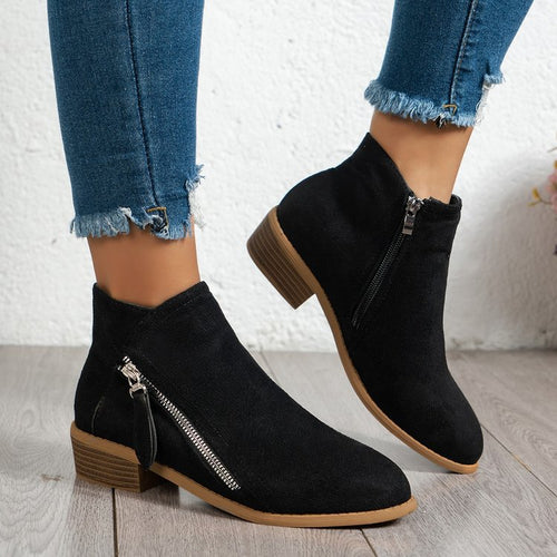 Damen Stiefel mit seitlichem Reißverschluss und elegantem Samtoberfläche Drune