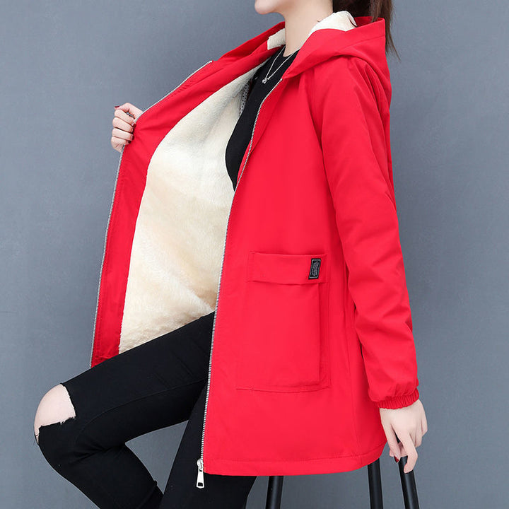Damen Übergangsjacke mit fleecegefütterter Kapuze und praktischen Taschen Drune