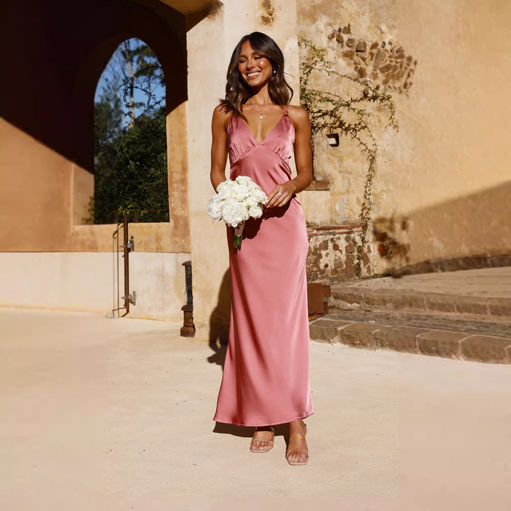 Damen Elegantes und figurbetontes Abendkleid mit tiefem V-Ausschnitt und schmalem Schnitt Drune