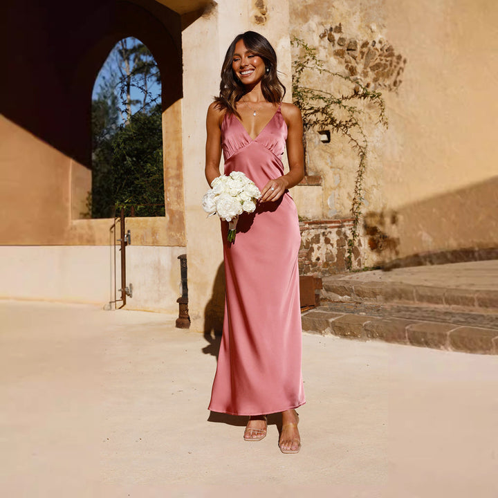 Damen Elegantes und figurbetontes Abendkleid mit tiefem V-Ausschnitt und schmalem Schnitt Drune